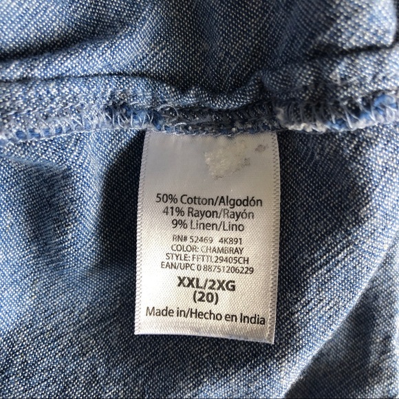 Time and Tru chambery cotton rayon lined blue tie scoop neck top - Picture 5 of 7